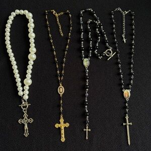 Rosary Cross Pendant Necklace Bundle